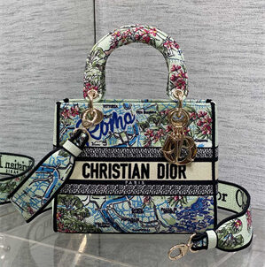 CD Medium Lady D-Lite Bag  Embroidery Lt Green Multicolors