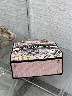CD Medium Lady D-Lite Bag  Embroidery Pink Multicolors