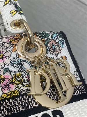 CD Medium Lady D-Lite Bag  Embroidery White Multicolors