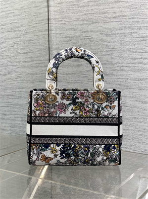 CD Medium Lady D-Lite Bag  Embroidery White Multicolors
