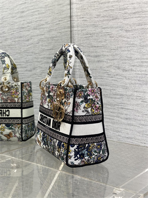 CD Medium Lady D-Lite Bag  Embroidery White Multicolors