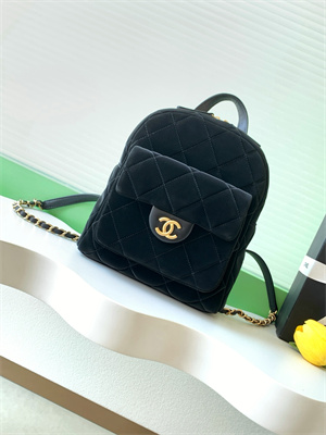 Chanel Backpack Velvet and Calfskin Gold Tone Metal Black AS5793