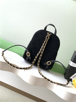 Chanel Backpack Velvet and Calfskin Gold Tone Metal Black AS5793