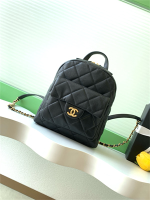 Chanel Backpack Grained Calfskin Gold Tone Metal Black AS5793
