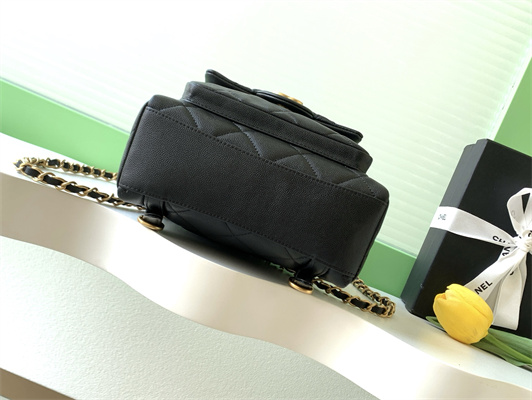 Chanel Backpack Grained Calfskin Gold Tone Metal Black AS5793