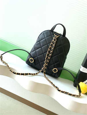 Chanel Backpack Grained Calfskin Gold Tone Metal Black AS5793