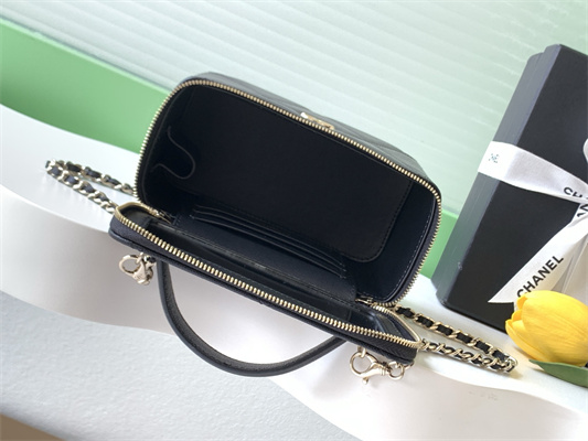 Chanel Long Vanity With Chain Grained Calfskin & Gold-Tone Metal Black AP4933