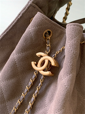 Chanel 25 Medium Handbag Suede Gold Tone Metal Taupe AS5311