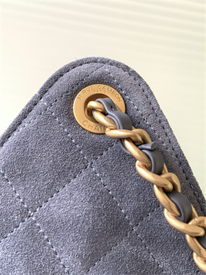 Chanel 25 Medium Handbag Suede Gold Tone Metal Blue AS5311