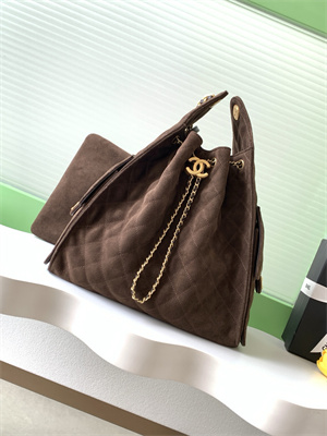 Chanel 25 Medium Handbag Suede Gold Tone Metal Coffee AS5311