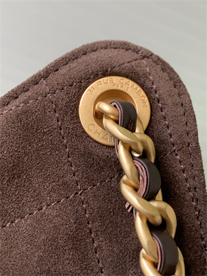 Chanel 25 Medium Handbag Suede Gold Tone Metal Coffee AS5311