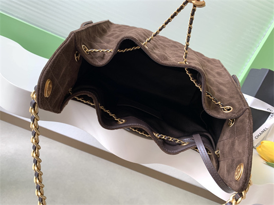 Chanel 25 Medium Handbag Suede Gold Tone Metal Coffee AS5311
