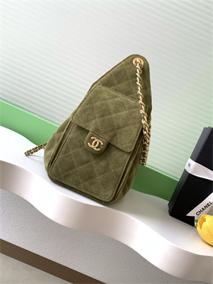 Chanel 25 Small Handbag Suede Gold Tone Metal Green AS5293