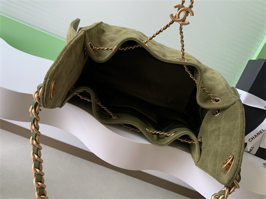 Chanel 25 Small Handbag Suede Gold Tone Metal Green AS5293