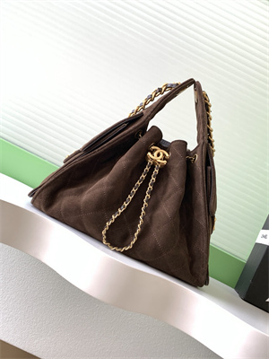 Chanel 25 Small Handbag Suede Gold Tone Metal Coffee AS5293