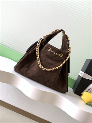 Chanel 25 Small Handbag Suede Gold Tone Metal Coffee AS5293