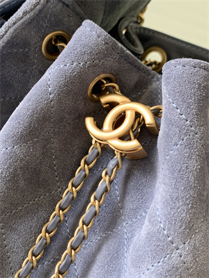 Chanel 25 Small Handbag Suede Gold Tone Metal Blue AS5293