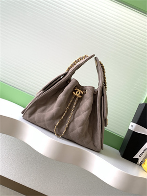 Chanel 25 Small Handbag Suede Gold Tone Metal Taupe AS5293