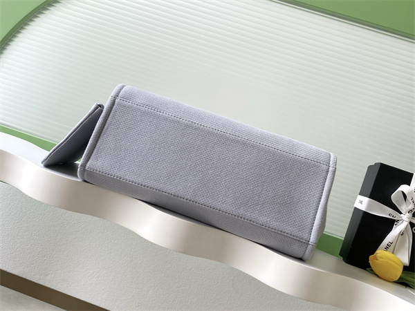 Chanel Deauville Large Shopping Bag Mixed Fibers Gold Tone Metal lt Grey A66941