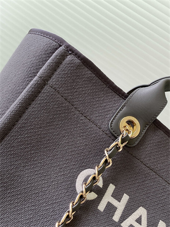Chanel Deauville Large Shopping Bag Mixed Fibers Gold Tone Metal Grey A66941