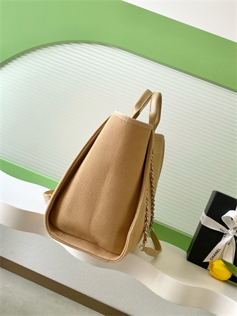 Chanel Deauville Large Shopping Bag Mixed Fibers Gold Tone Metal Dk Beige A66941