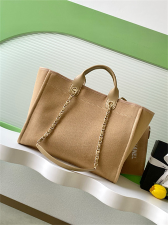 Chanel Deauville Large Shopping Bag Mixed Fibers Gold Tone Metal Dk Beige A66941
