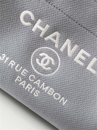 Chanel Deauville Small Shopping Bag Mixed Fibers Gold Tone Metal Lt Grey AS3257