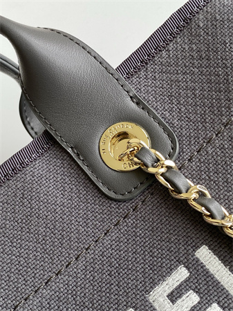 Chanel Deauville Small Shopping Bag Mixed Fibers Gold Tone Metal Grey AS3257