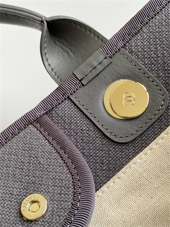 Chanel Deauville Small Shopping Bag Mixed Fibers Gold Tone Metal Grey AS3257