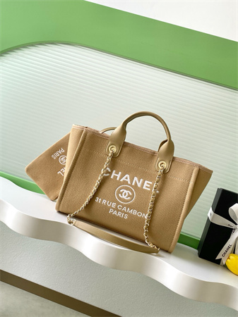 Chanel Deauville Small Shopping Bag Mixed Fibers Gold Tone Metal Dk Grey AS3257