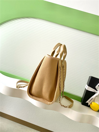 Chanel Deauville Small Shopping Bag Mixed Fibers Gold Tone Metal Dk Grey AS3257