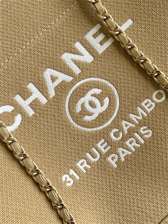Chanel Deauville Small Shopping Bag Mixed Fibers Gold Tone Metal Dk Grey AS3257