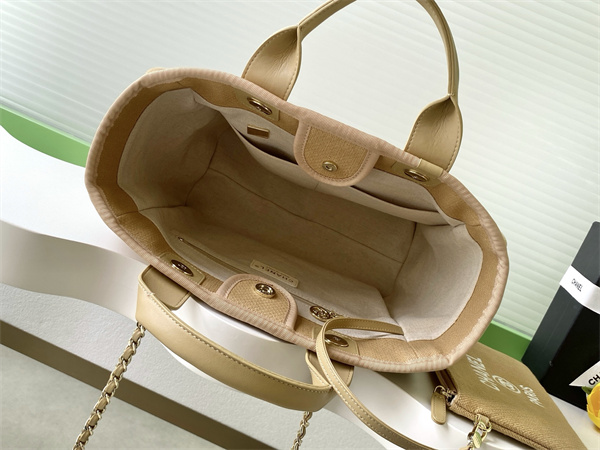 Chanel Deauville Small Shopping Bag Mixed Fibers Gold Tone Metal Dk Grey AS3257