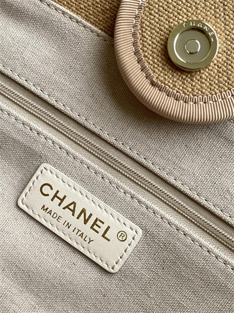 Chanel Deauville Small Shopping Bag Mixed Fibers Gold Tone Metal Dk Grey AS3257