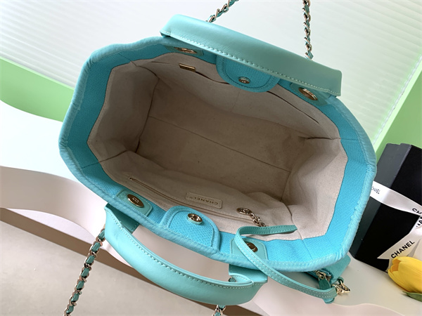 Chanel Deauville Small Shopping Bag Mixed Fibers Gold Tone Metal AS3257