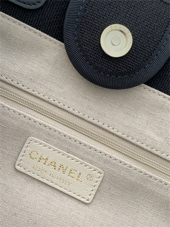 Chanel Deauville Small Shopping Bag Mixed Fibers Gold Tone Metal Black AS3257