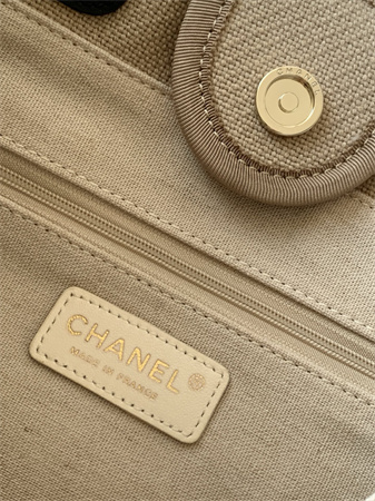 Chanel Deauville Small Shopping Bag Mixed Fibers Gold Tone Metal Beige AS3257