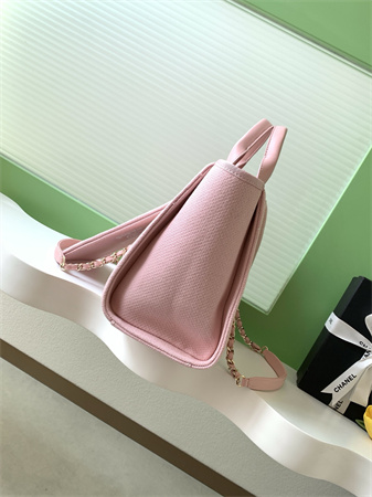Chanel Deauville Small Shopping Bag Mixed Fibers Gold Tone Metal Pink AS3257
