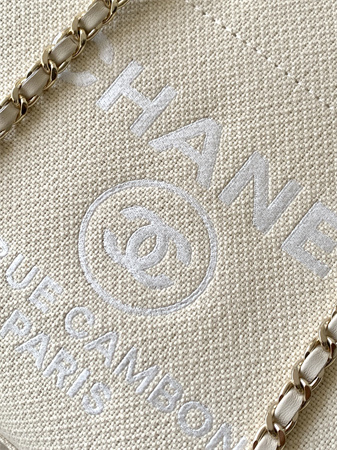 Chanel Deauville Small Shopping Bag Mixed Fibers Gold Tone Metal AS3257