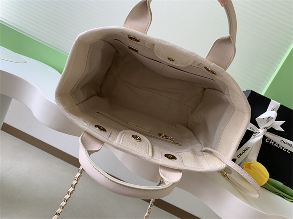 Chanel Deauville Small Shopping Bag Mixed Fibers Gold Tone Metal AS3257