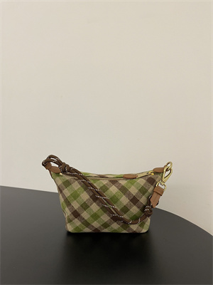 MiuMiu Plaid Wool Pouch Camel/Green