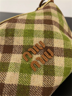 MiuMiu Plaid Wool Pouch Camel/Green