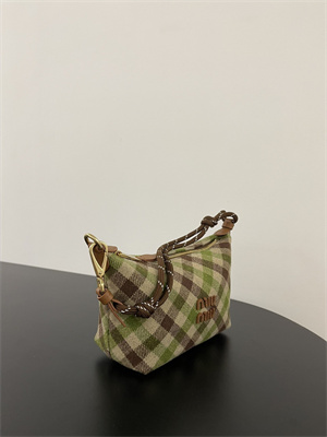 MiuMiu Plaid Wool Pouch Camel/Green