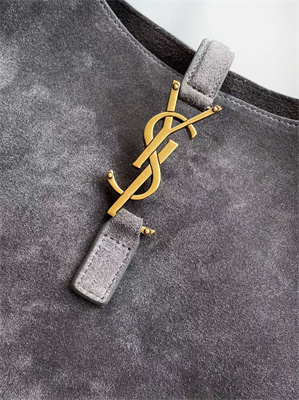 Y.S.L LE 5 A 7 Supple Large HOBO BAG In Grey Suede Leather
