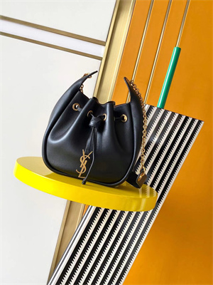 Y.S.L Bucket Bag In Black Calfskin